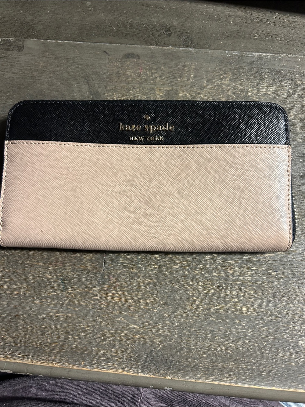 kate spade Black and Blush Saffiano Zip Wallet